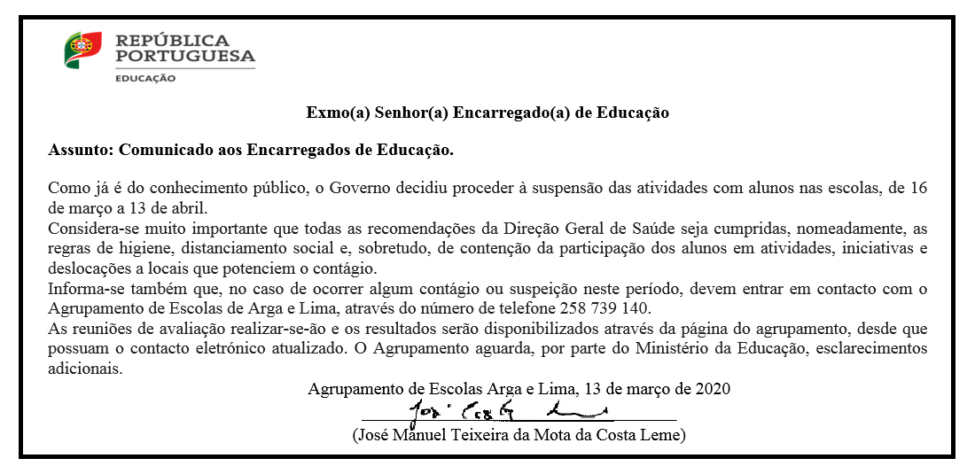 covid 19 - Comunicação aos EEs